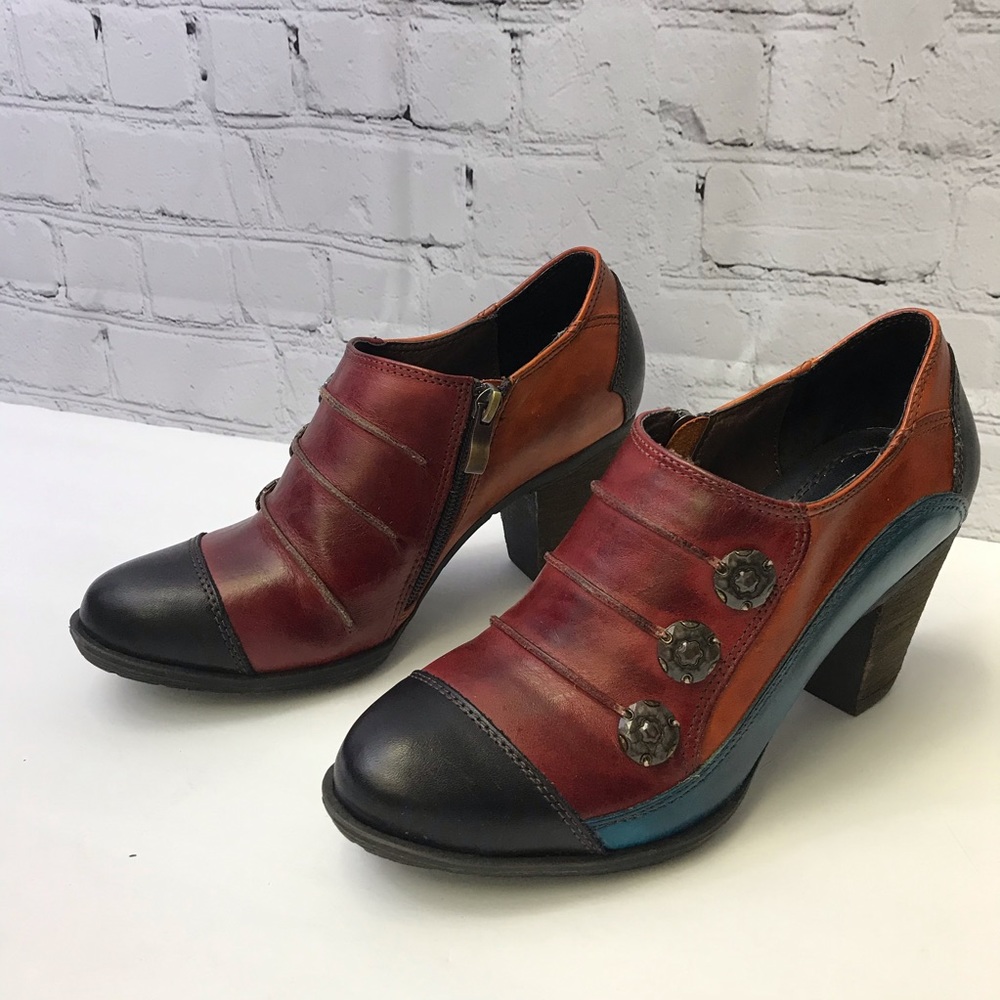Spring Step Red and Orange Ankle Booties with Chunky Heel